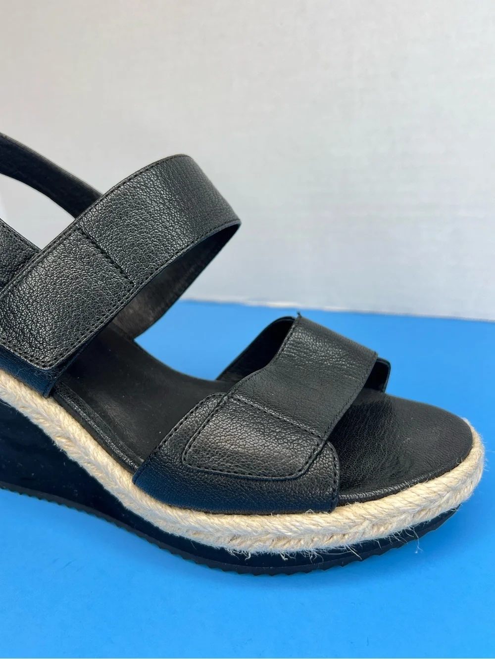 Eileen Fisher Winnie Womens Tumbled Leather Wedge Espradilles Black Sz 8M LKNW